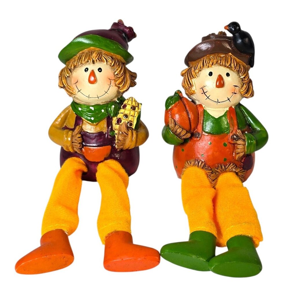 Fall Scarecrow Shelf Sitters Resin Figurines Autumn Harvest Thanksgiving Country